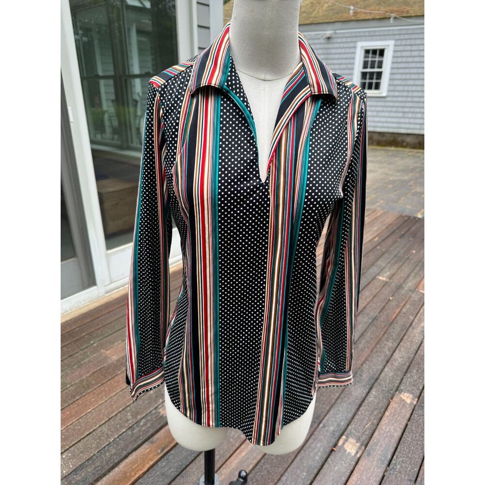 Vintage 70s Levi Strauss & Co Stripe Polka Dot Disco Blouse Long Sleeve Top